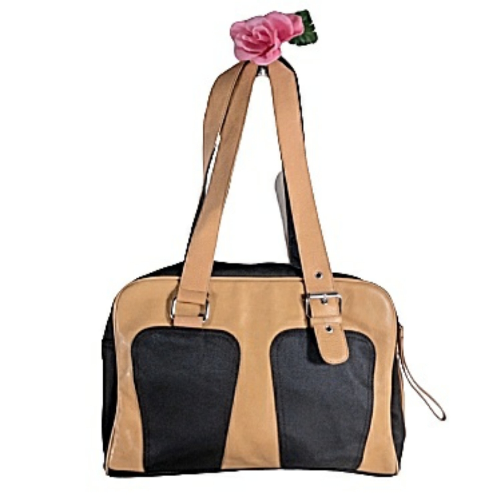 Latico tan honey leather & brown canvas carryall
